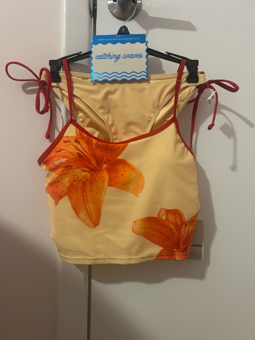 Catching Waves Floral Tank Swim Top - Yellow with Orange Flower